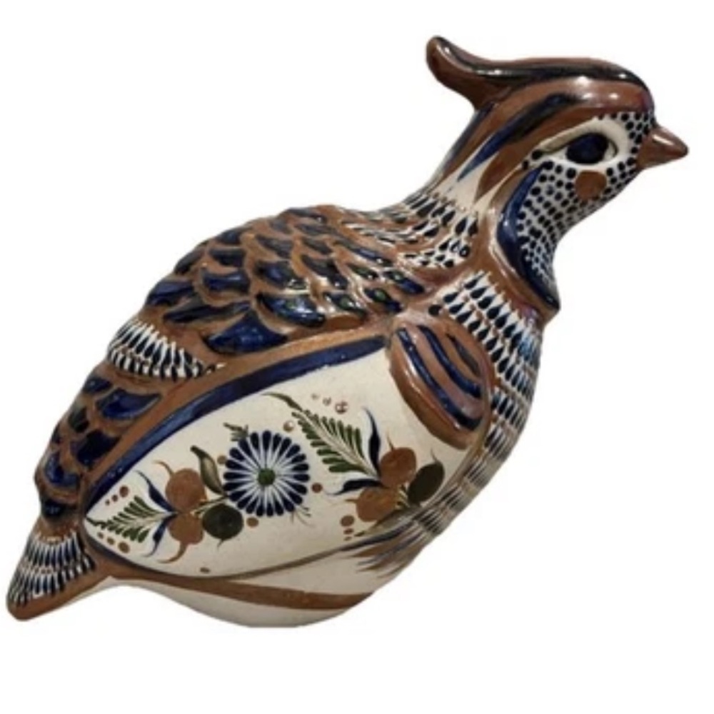 TONALA QUAIL POTTERY SIGNED SANTANA  BIRD FOLK ART ARTSY DECOR MEXICAN ART